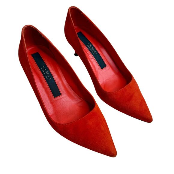 VIA SPIGA Italy Women's 7 Nikole Suede Leather Pointed Toe Pump Heels Orange Red - Picture 1 of 12